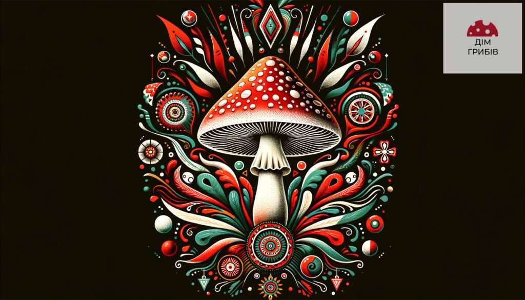 Toadstool tattoo art, vibrant design